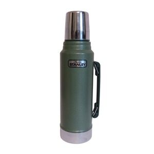 Aladdin‎ Stanley Vacuum Bottle Quart Size Green Metal Handle Stopper Cup
